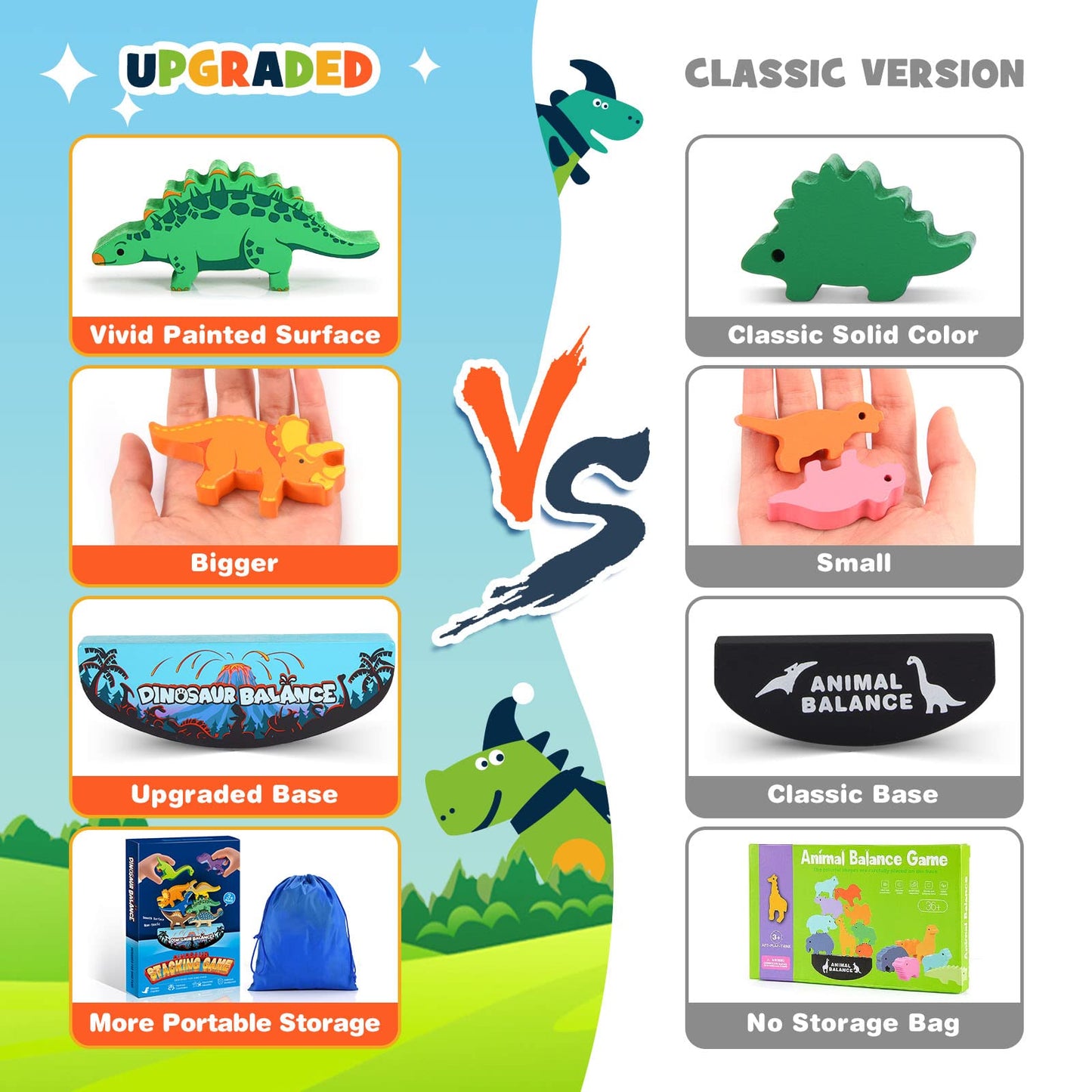 IPOURUP Dinosaur Toys for Kids 3-5: Wooden Stacking Montessori Toys for 3 4 5 6 7 8 Year Old Boys Girls Balance Competition Game