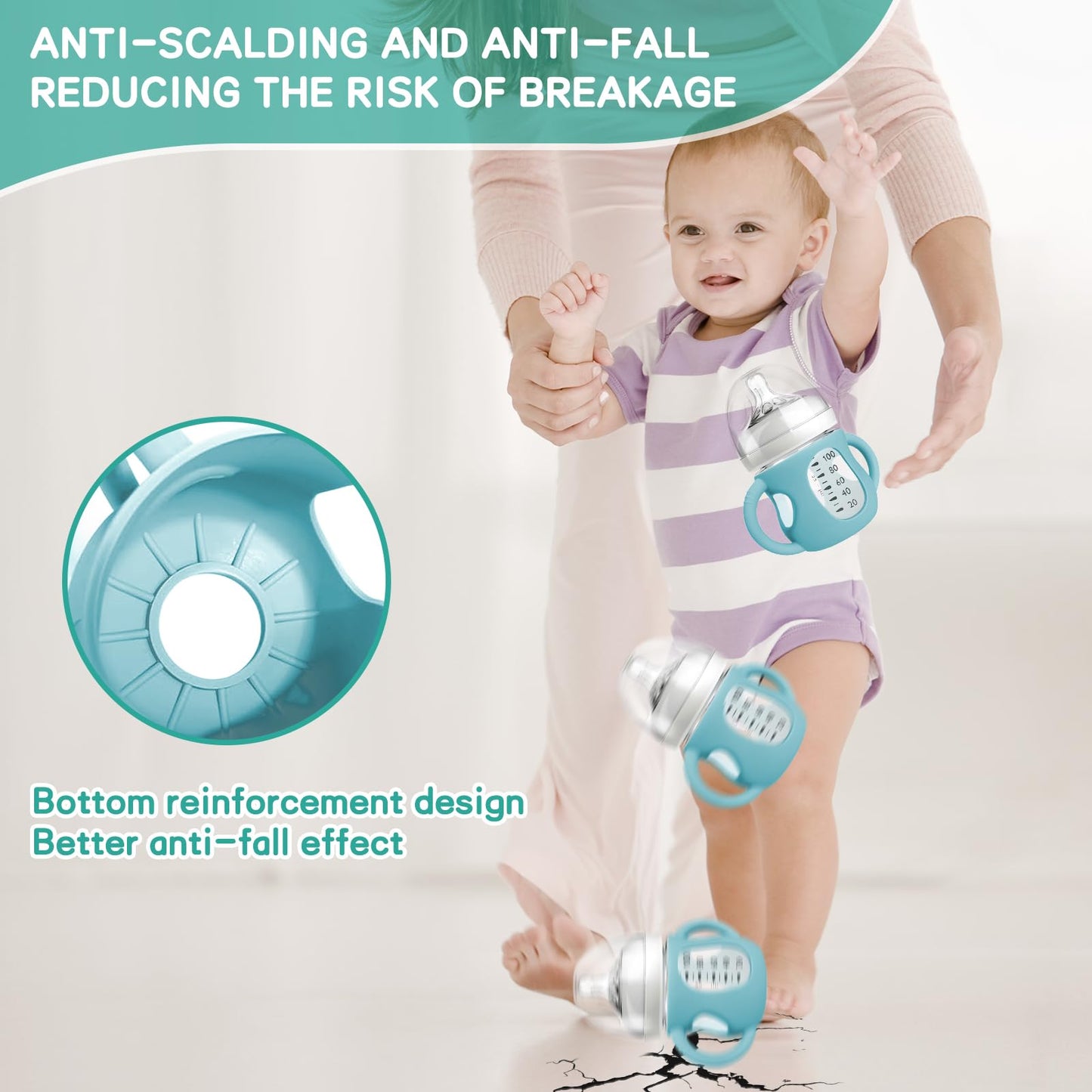 Audrwall Silicone Sleeves For Avent Natural Glass Baby Bottles, Bpa Free, Anti Breakage Baby Bottle Holder (Green + White, 4 Oun