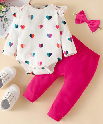 Fullfamous Baby Girl Clothes Gifts Outfits,Fall Winter Long Sleeve Romper And Pant Set Raspberry Heart 18-24 Months