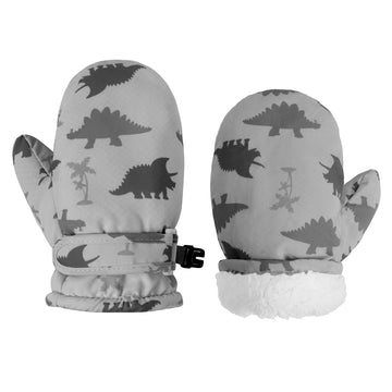 Fynnsure Toddler Mittens Baby Waterproof Snow Gloves Kids Ski Snow Gloves Cold Weather Mittens For Boys Girls Gray Dinosaur 4-6