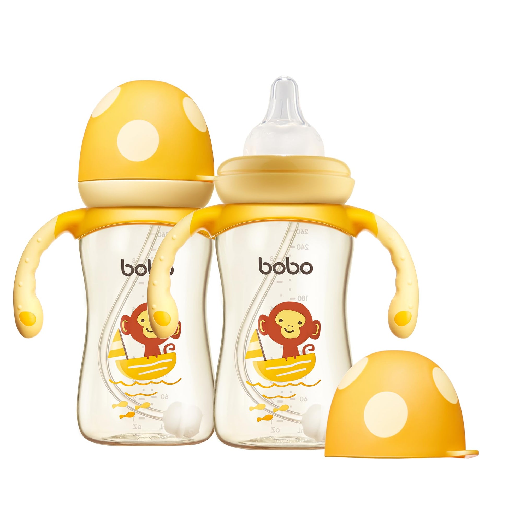 YOHKOH Natural PPSU Baby Bottle with Natural Response Nipple, Newborn Anti-Colic Baby Bottles with Handle, Wide Neck Mushroom Ca