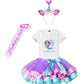 Yoriko Girls Mermaid Birthday Costume Tutu Skirts Dress With Mermaid Birthday Girl Tshirt, Headband, Satin Sash
