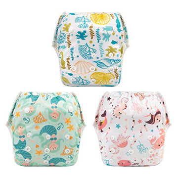 Babygoal Baby Girl Swim Diapers 3 Pack For 0-8 Months Infant, Reusable Adjustable Washable For Swimming Lessons-Seaweed & Sea Cr