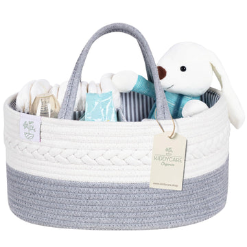 Kiddycare Woven Diaper Caddy Basket With Handle Lid Diaper Caddy Basket With Dividers For Baby Boy/Girl Nursery Baby Gift Basket