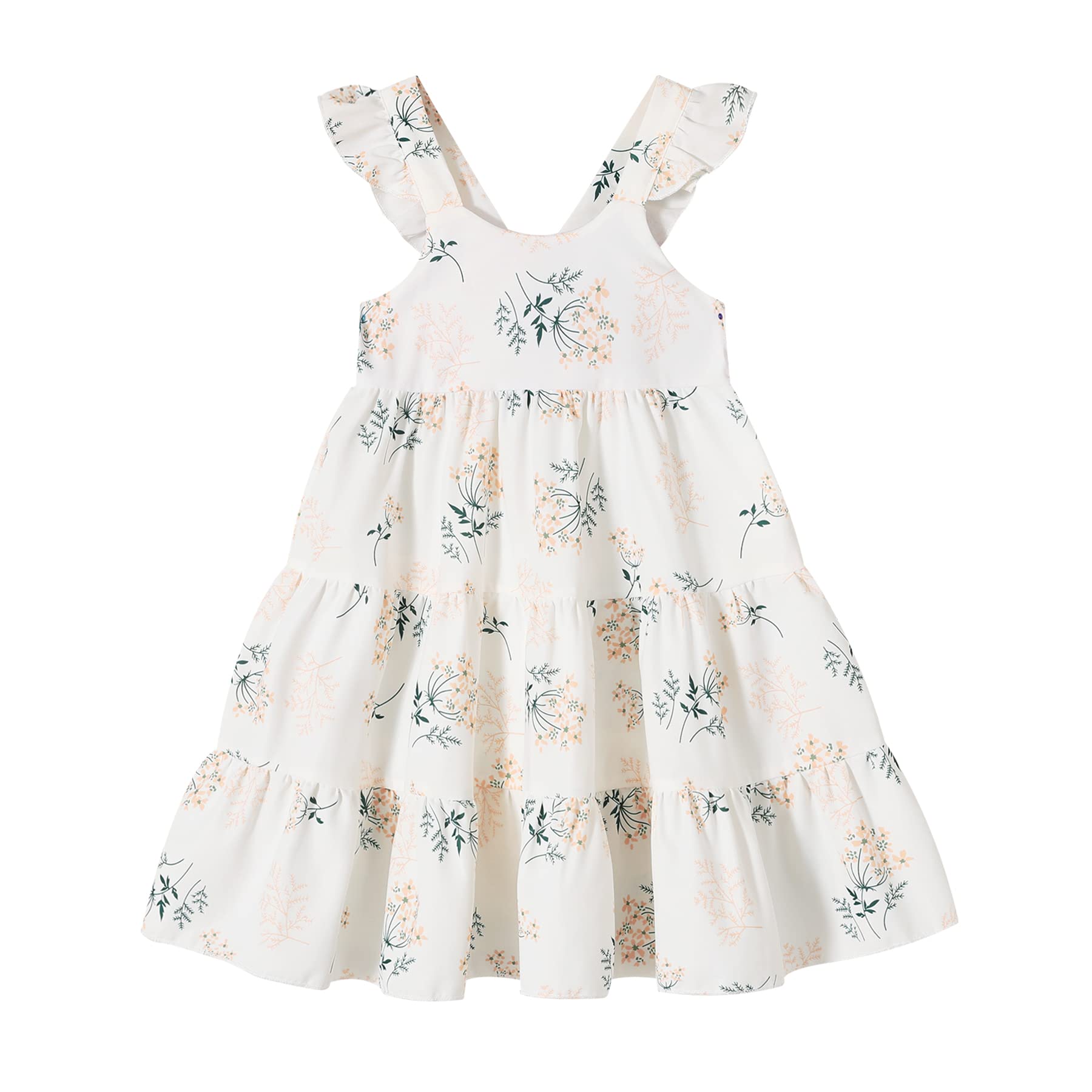 Younger Tree Toddler Baby Girls Infant Clothes Floral Flutter Sleeve Princess Dress Summer Cotton Line Skirts For Girls(2-3T,Whi
