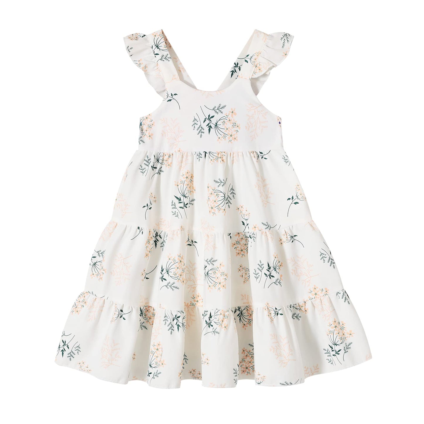 Younger Tree Toddler Baby Girls Infant Clothes Floral Flutter Sleeve Princess Dress Summer Cotton Line Skirts For Girls(4-5T,Whi