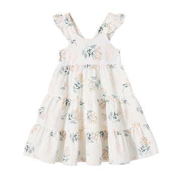 Younger Tree Toddler Baby Girls Infant Clothes Floral Flutter Sleeve Princess Dress Summer Cotton Line Skirts For Girls(7-8T,Whi