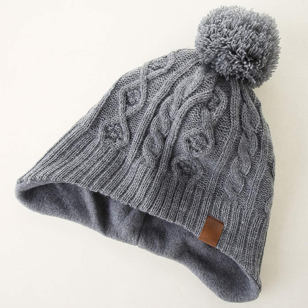 Lmlalml Boys Winter Hat Earflap Knitted Beanie For Kids Warm Fleece Lined Thicken Hat For Baby