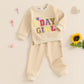 Beqeuewll Baby Girl Clothes Fall Winter Outfits Long Sleeve Sweatsuit Letter Sweatshirt Pants Toddler Birthday Girls Outfit (Bir