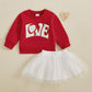 Toddler Baby Girl Valentines Day Outfit Red Love Heart Bow Sweatshirt And Tulle Tutu Skirts Set Cute Spring Clothes (Red Love, 3