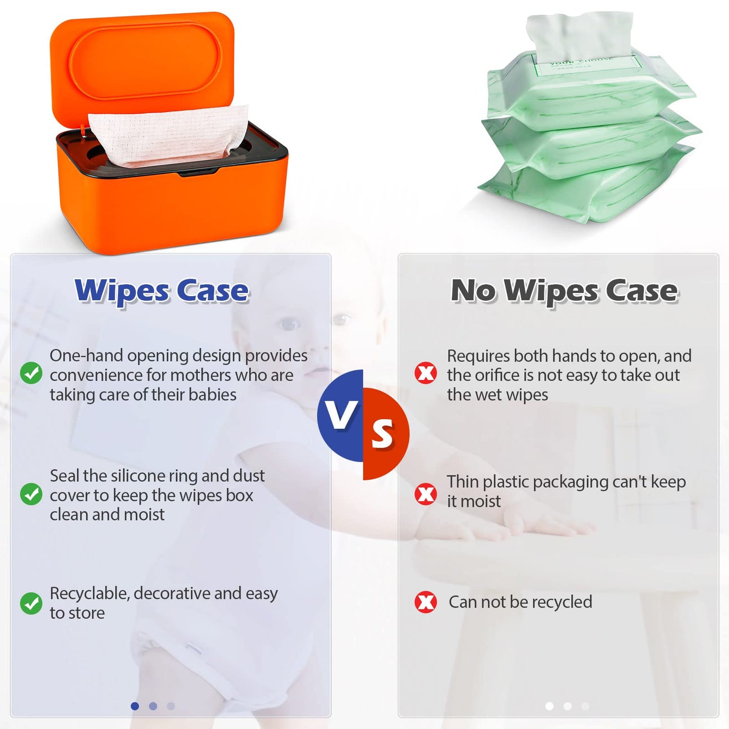 Flenpptly Baby Wipes Dispenser, Wipes Case Baby Wipe Holder Keeps Wipes Fresh, Non-Slip, Easy Open & Close (Black)