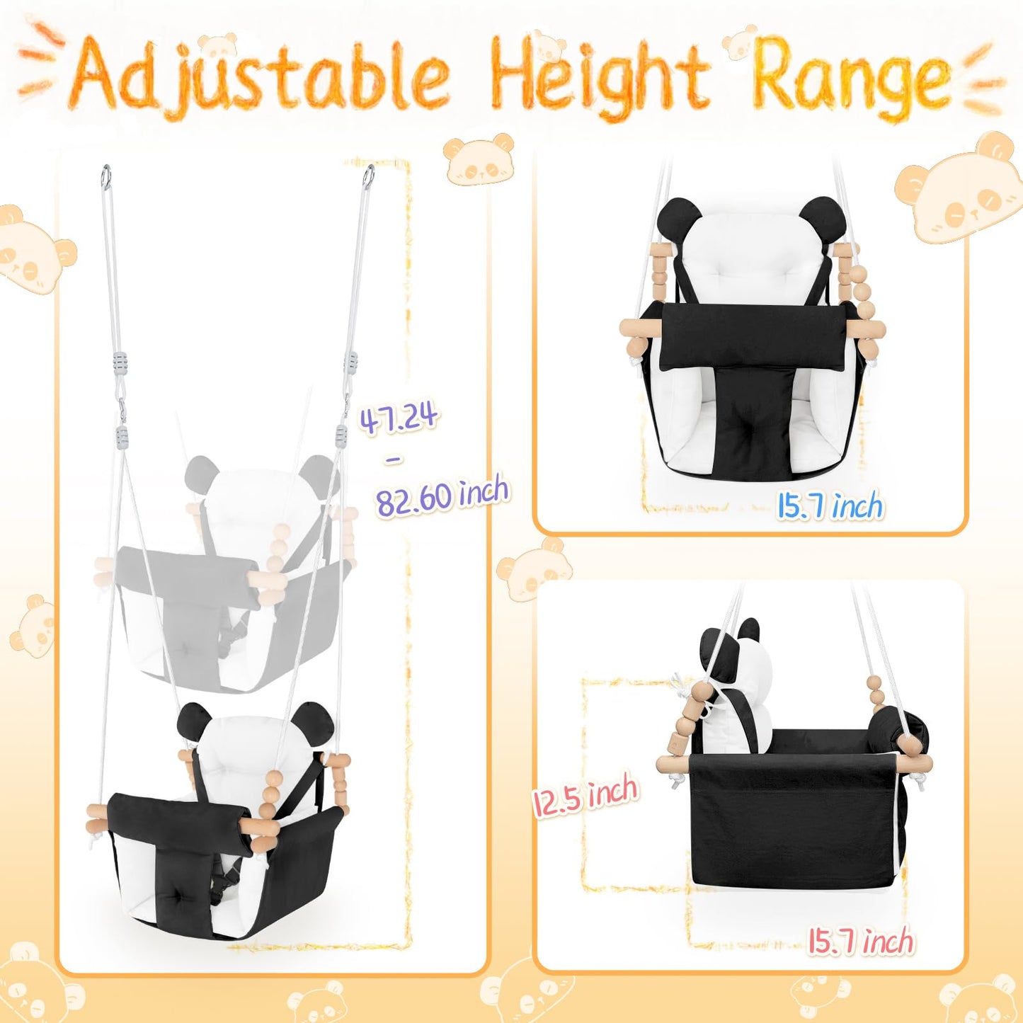 Baby Swing Indoor Outdoor,Secure Canvas Baby Swing, Toddler Swing Seat,Wooden Hanging Swing For Infant,3-Point Adjustable Safety