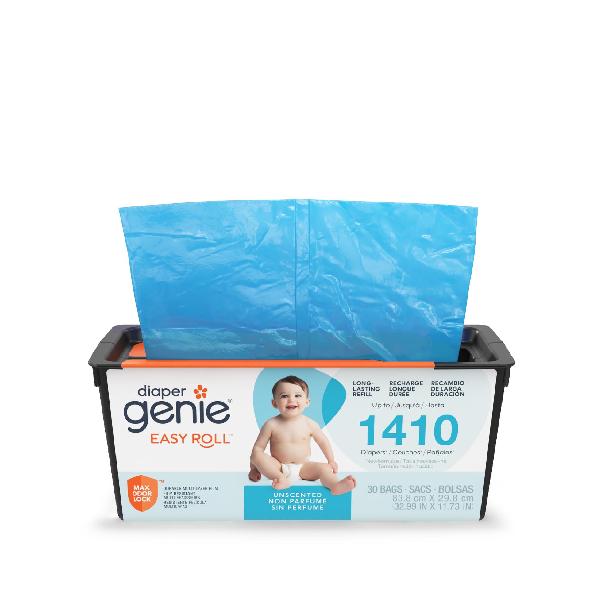 Diaper Genie Easy Roll Refill | 30 Bags Per Refill | Holds Up to 1410 Newborn Diapers | Odor Control | Diaper Pail Refill Bags |