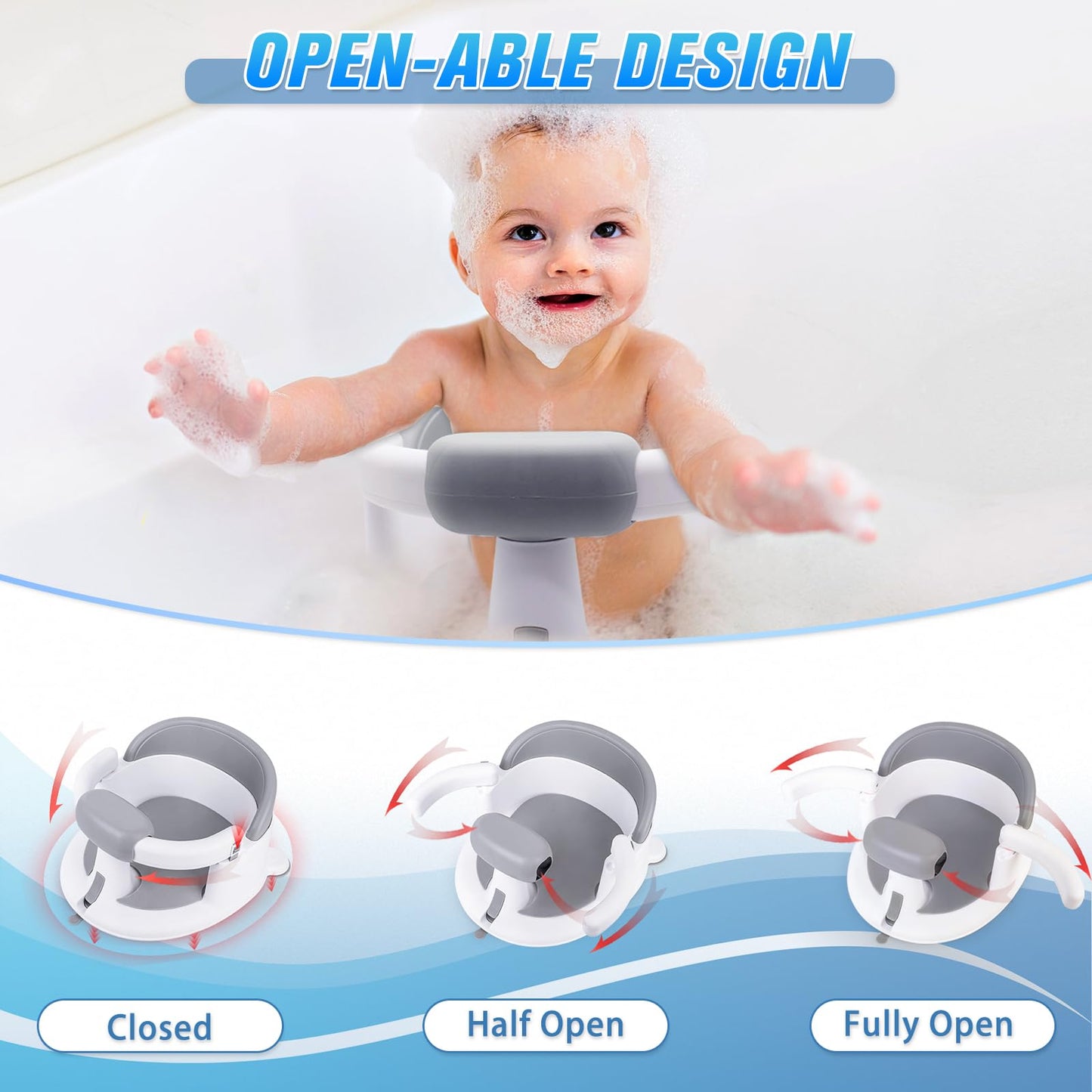Mostop Baby Bath Seat For Babies 6 Months & Up, Baby Bath Tub Seat With Suction Cups, Non-Slip Toddler Bath Seat With 3 Suction