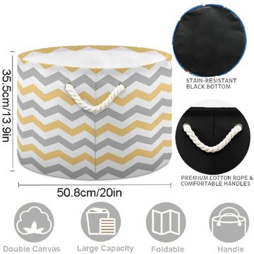 Visesunny Grey And Yellow Plaid Chevron Collapsible Large Capacity Basket Storage Bin With Durable Cotton Handles, Home Organize