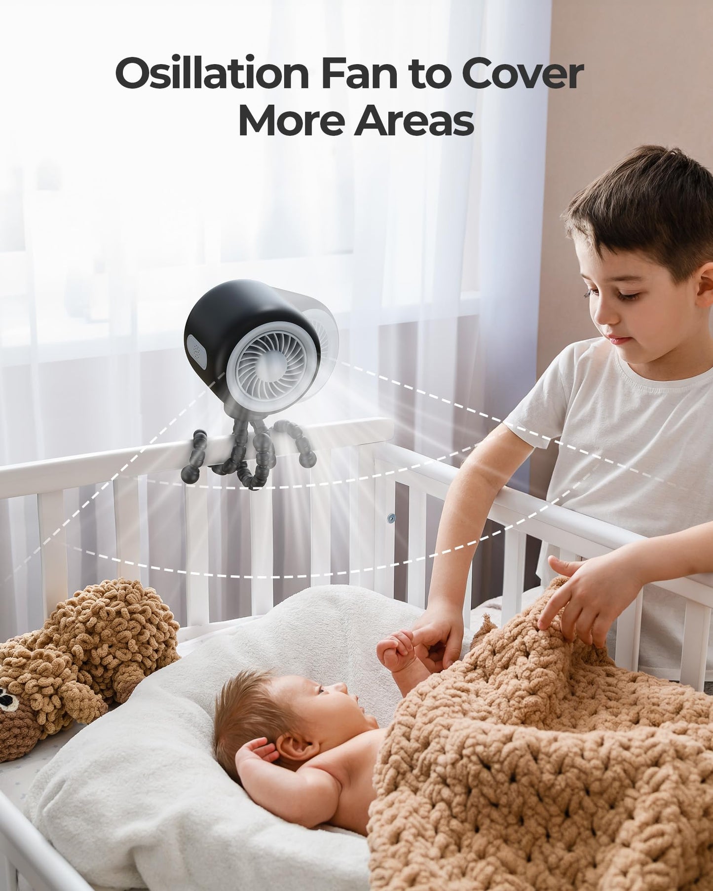Koonie Oscillating Stroller Fan, Flexible Tripod, Clip-On For Car Seats, Usb Rechargeable Battery Operated, 3 Speeds, Quiet Oper