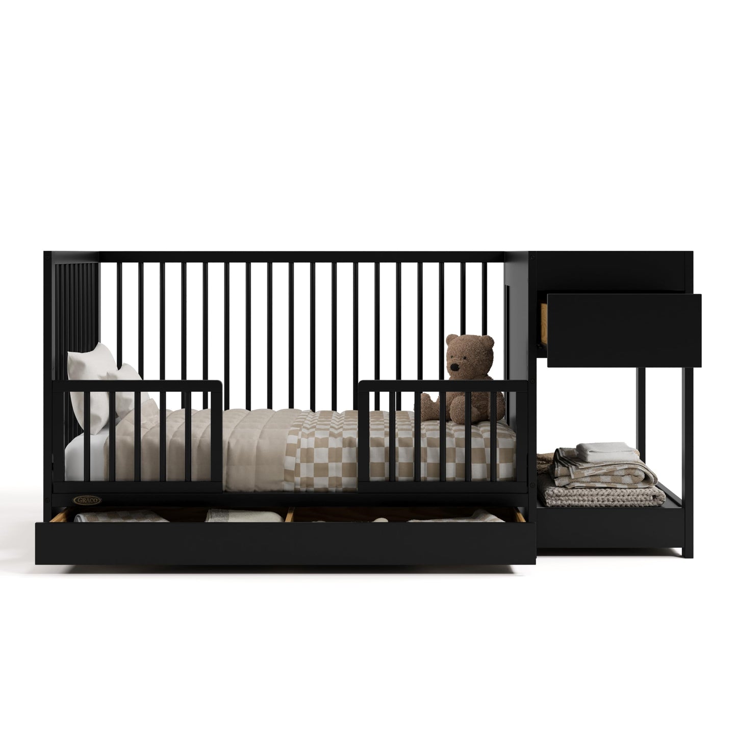 Graco Teddi 5-In-1 Convertible Crib & Changer With Drawer (Black) - Greenguard Gold Certified Baby Crib Crafted From Wood, Conve