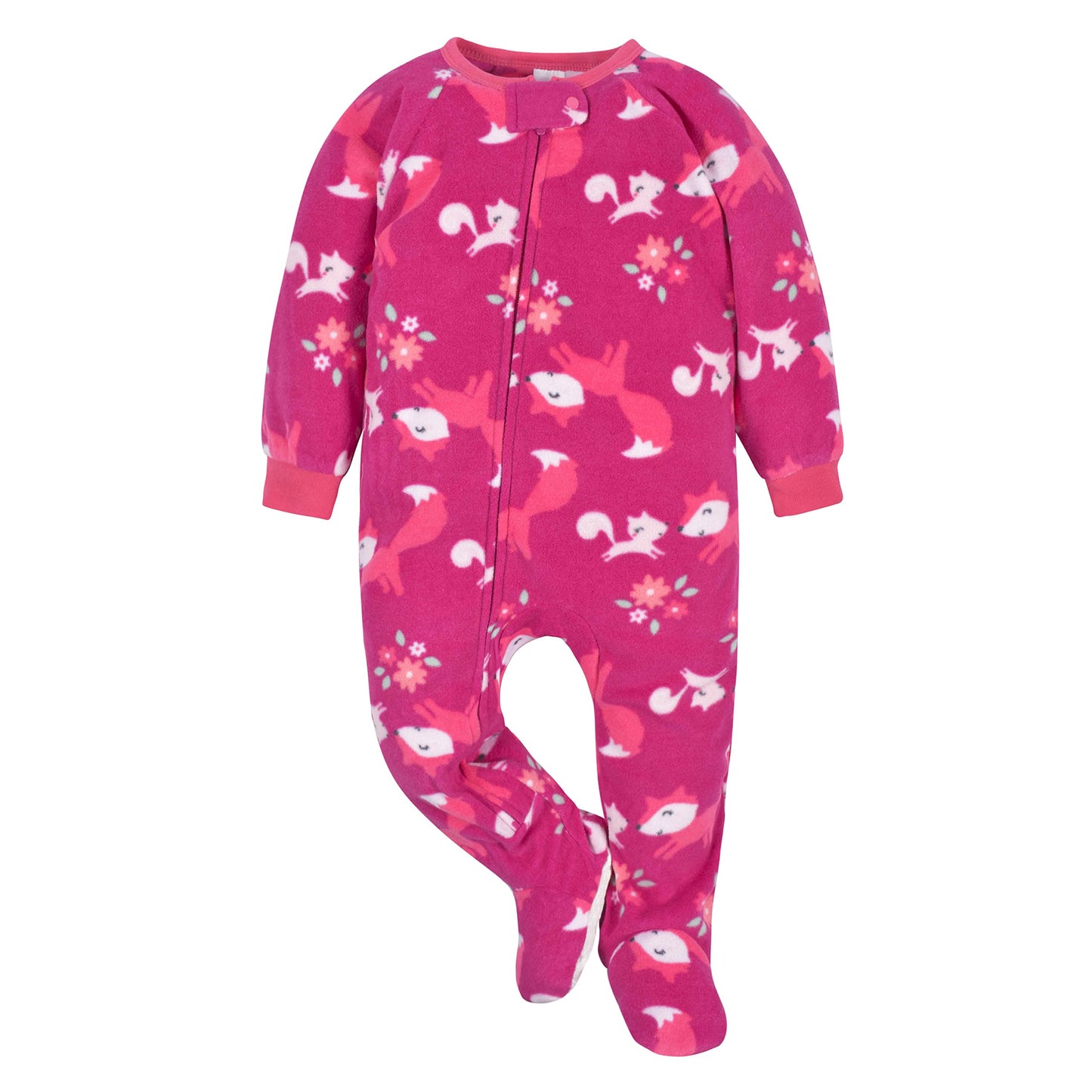 Gerber Baby Girls Toddler Loose Fit Flame Resistant Fleece Footed Pajamas 2-Pack Pink Floral Fox 5T