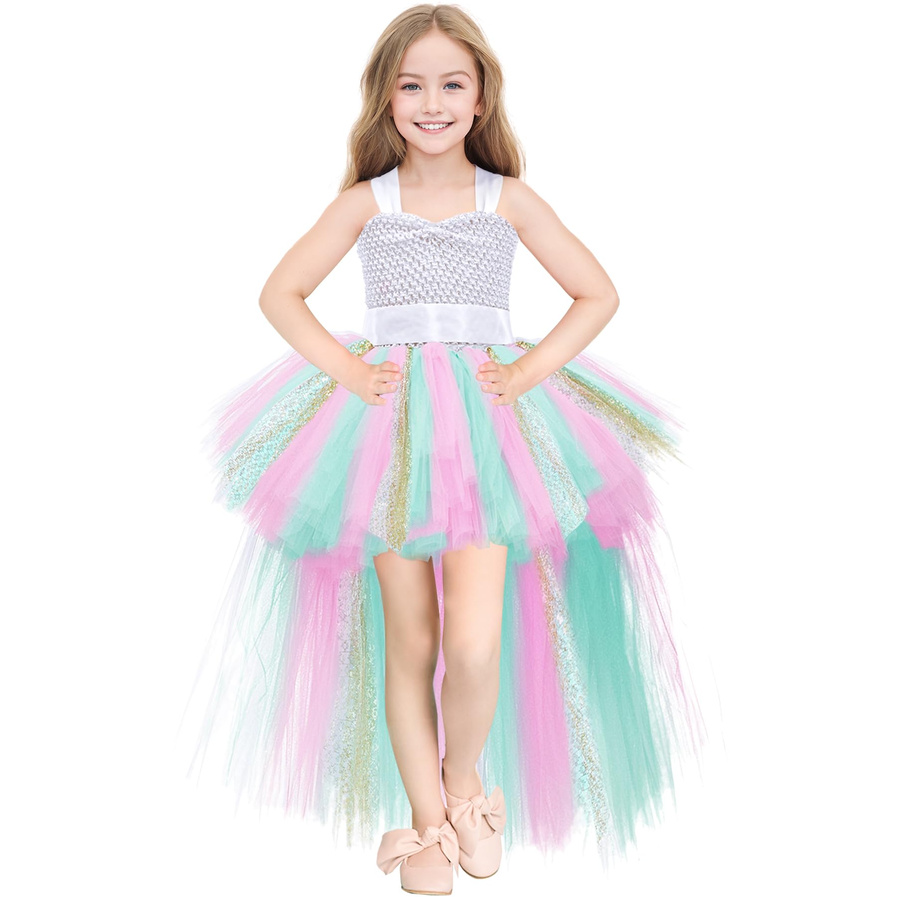 Rainbow Tutu Dress For Girls Tulle Dresses Unicorn Halloween Fairy Dress For Kids Toddler Little Girl Birthday Party Outfit Prom