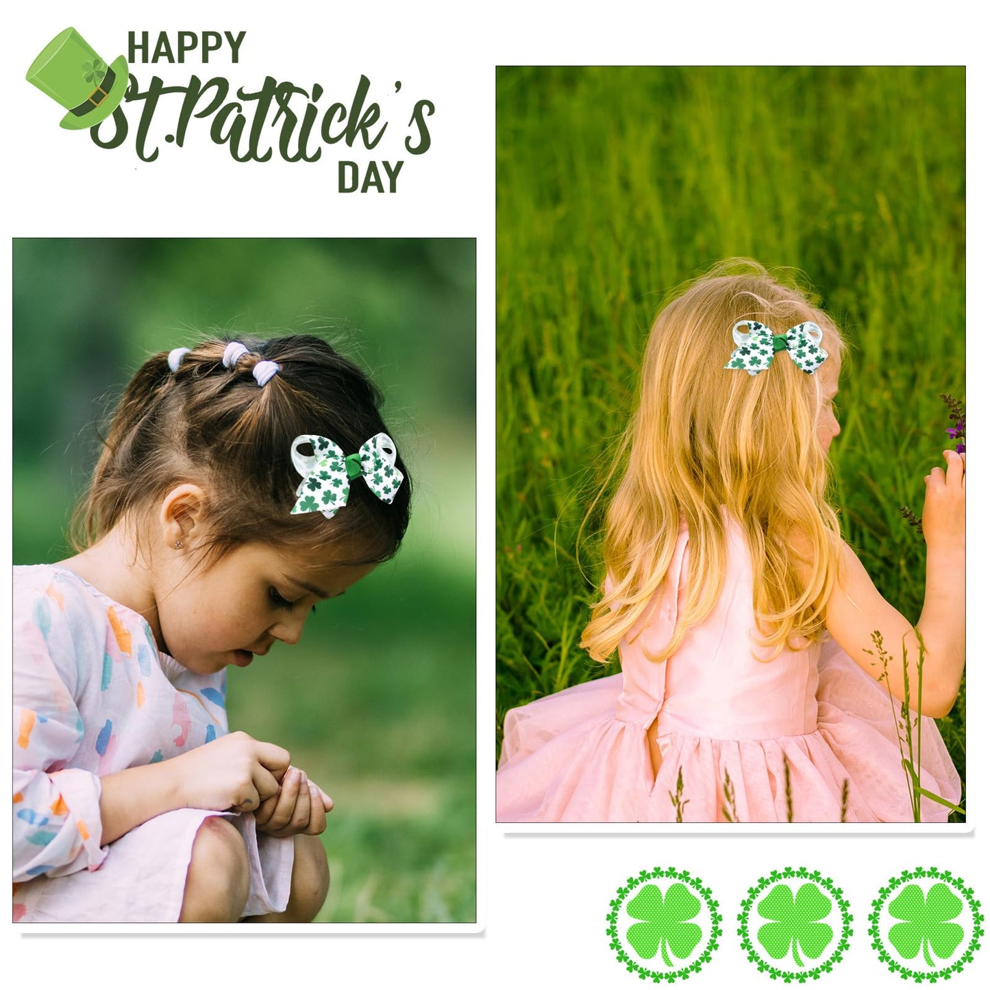 St. Patrick'S Hair Bows For Girls Cute Shamrock Green Hair Clips Bow Hair Accessories Party Supplies 2Pcs (Green Shamrock)