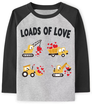 Boys Valentine'S Day Shirt Loads Of Love Vehicles Truck Tops Little Kids Raglan Black Sleeve Heart T-Shirt 7 Years