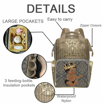 M Yescustom Personalized Baby Diaper Bag, Vintage Custom Golden Crown Prince Diaper Bag With Name, Waterproof Diaper Bag Backpac