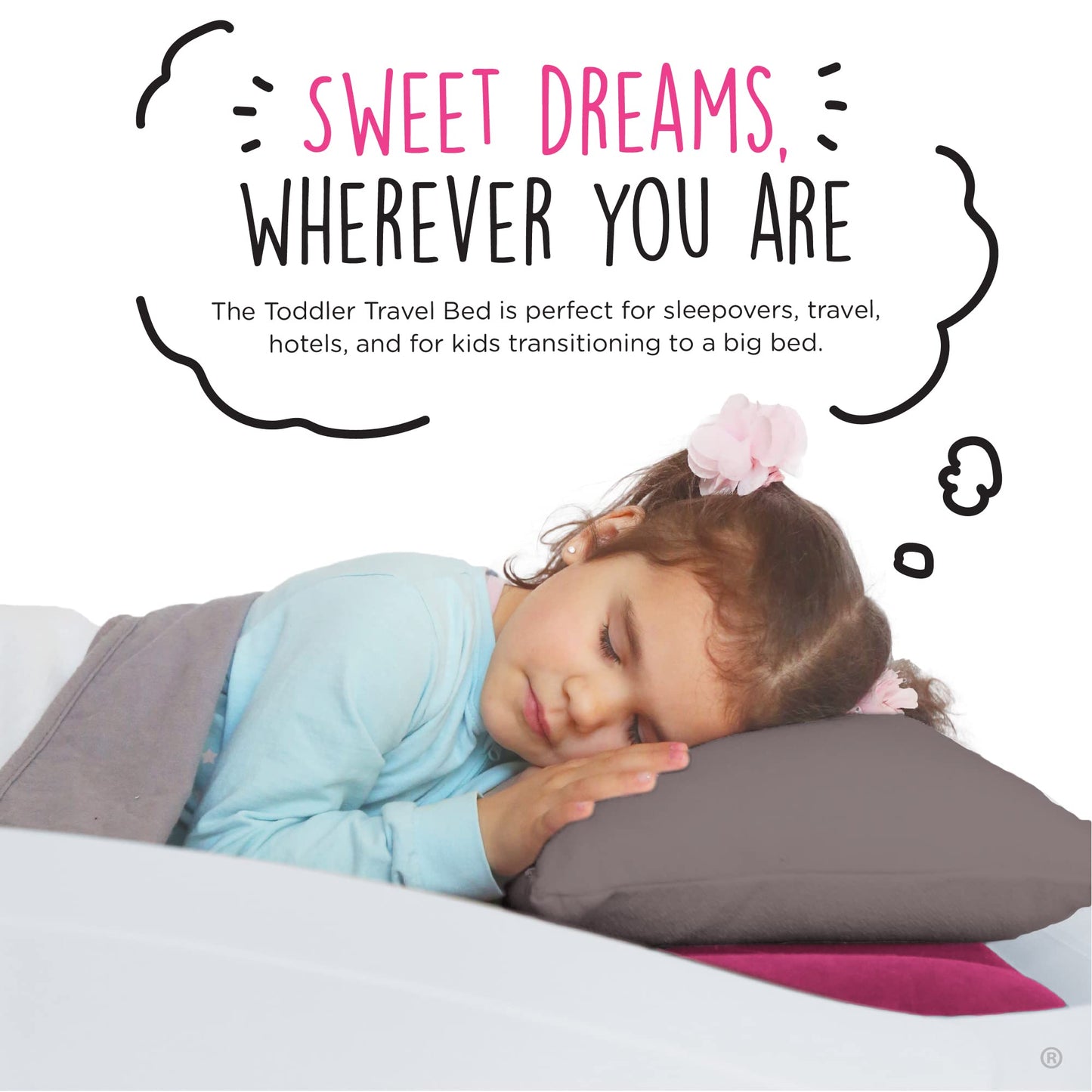 The Shrunks Pink Toddler Travel Bed | Inflatable Kids Air Mattress with Safety Bumpers & Electric Pump | Portable Blow-Up Bed fo