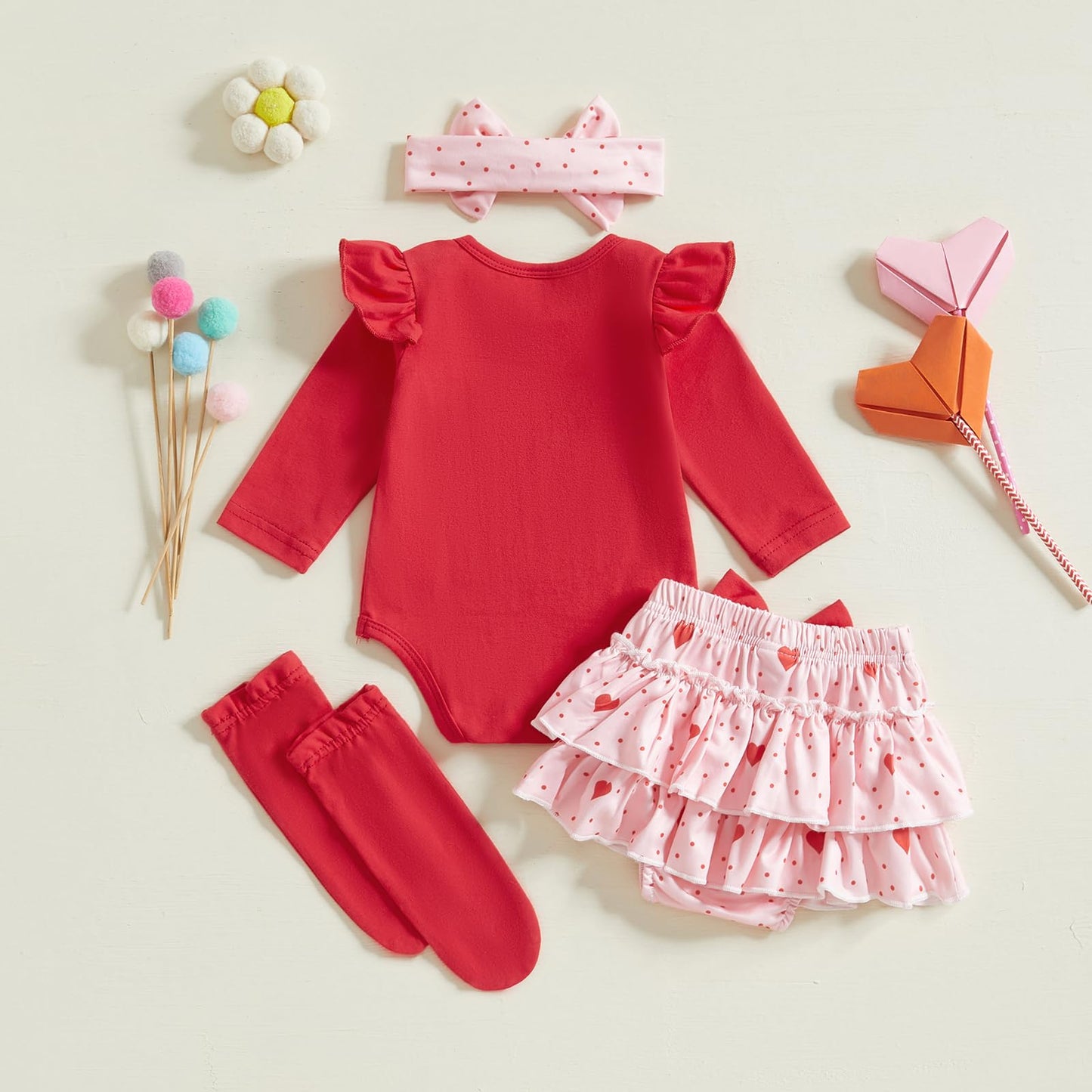 Beqeuewll Baby Girl Valentines Day Outfits Letter Print Long Sleeve Romper Tutu Skirt Headband Set Newborn Baby Girls Clothe (Li