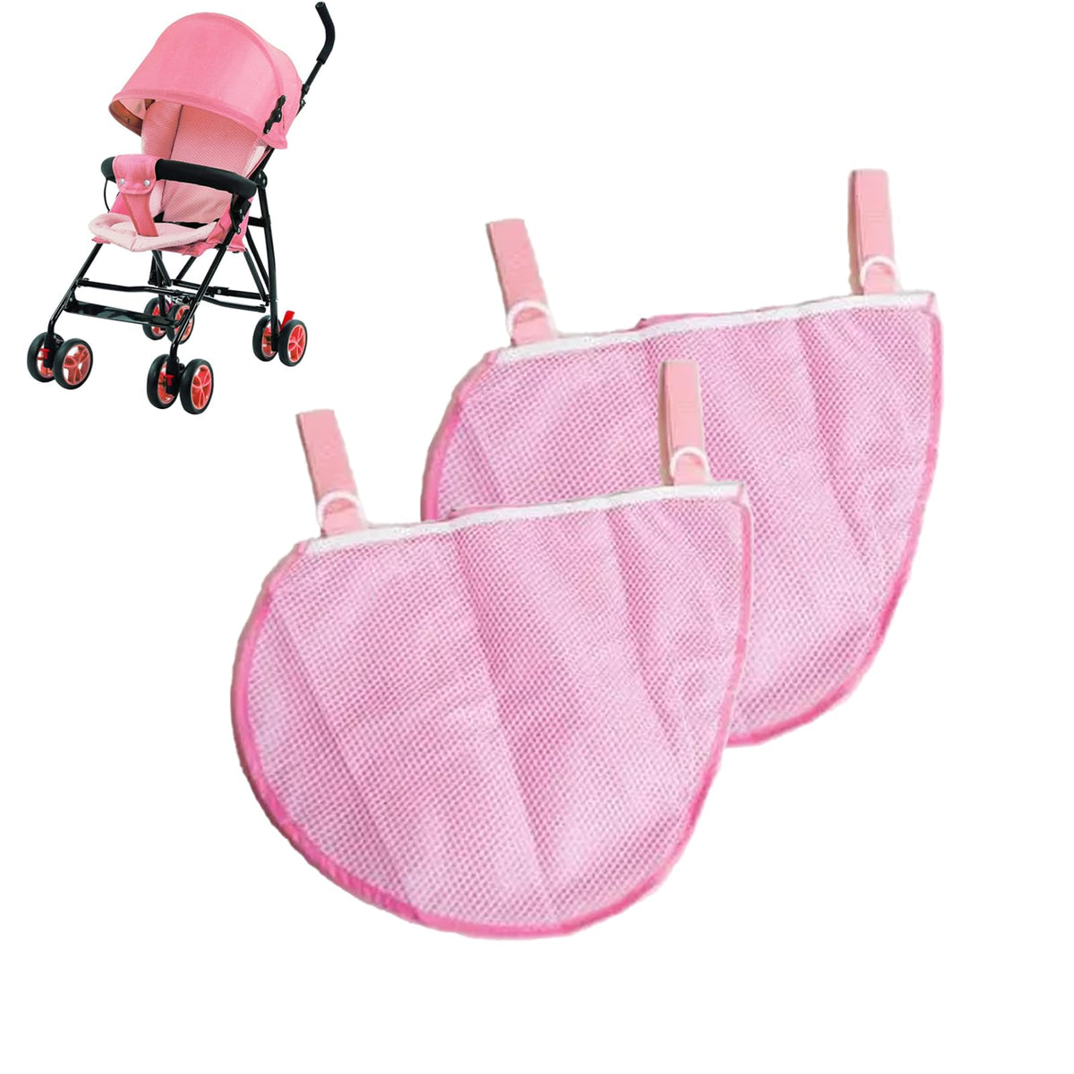 2 Pcs Portable Side Sling Stroller Cargo Net ,NonSlip and Adjustable Straps Storage Mesh Bag ,Food Storage , Fruit Storage Bag 