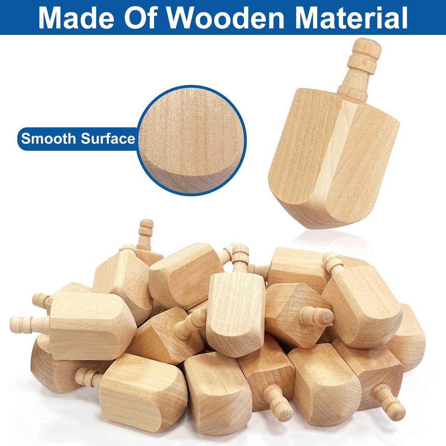 Amenon 24 Pack Hanukkah Wooden Dreidel, 3 Inch Blank Natural Wooden Chanukah Dreidel Diy Project Painted For Hanukkah Party Game