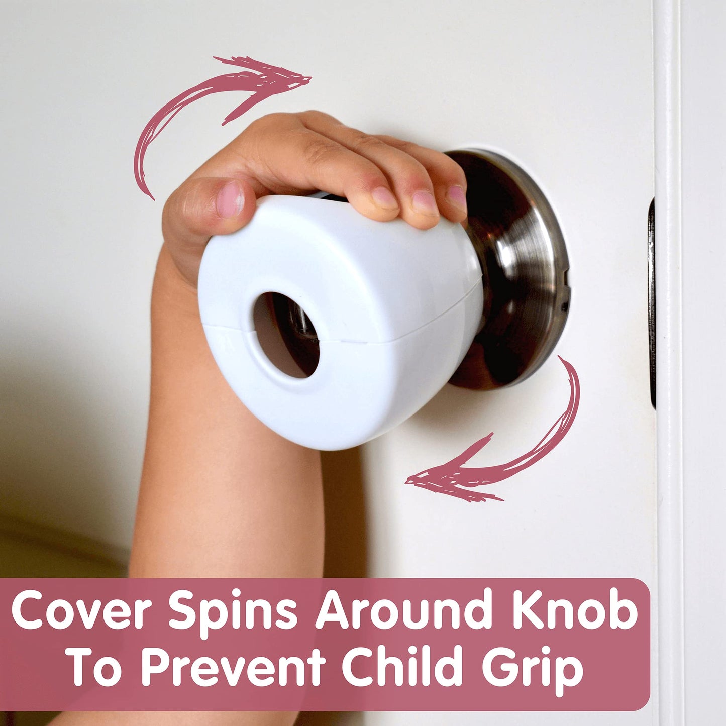 4-Pack Childproof Door Knob Covers - Easy To Install Child Safety Door Knob Cover With No Tools Needed - Reusable, White Baby Pr