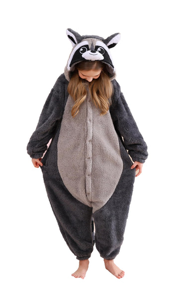 CuteOn Grey Raccoon Onesie Kids Animal Pajamas for Boys Girls Halloween Christmas Costume Height for 130cm