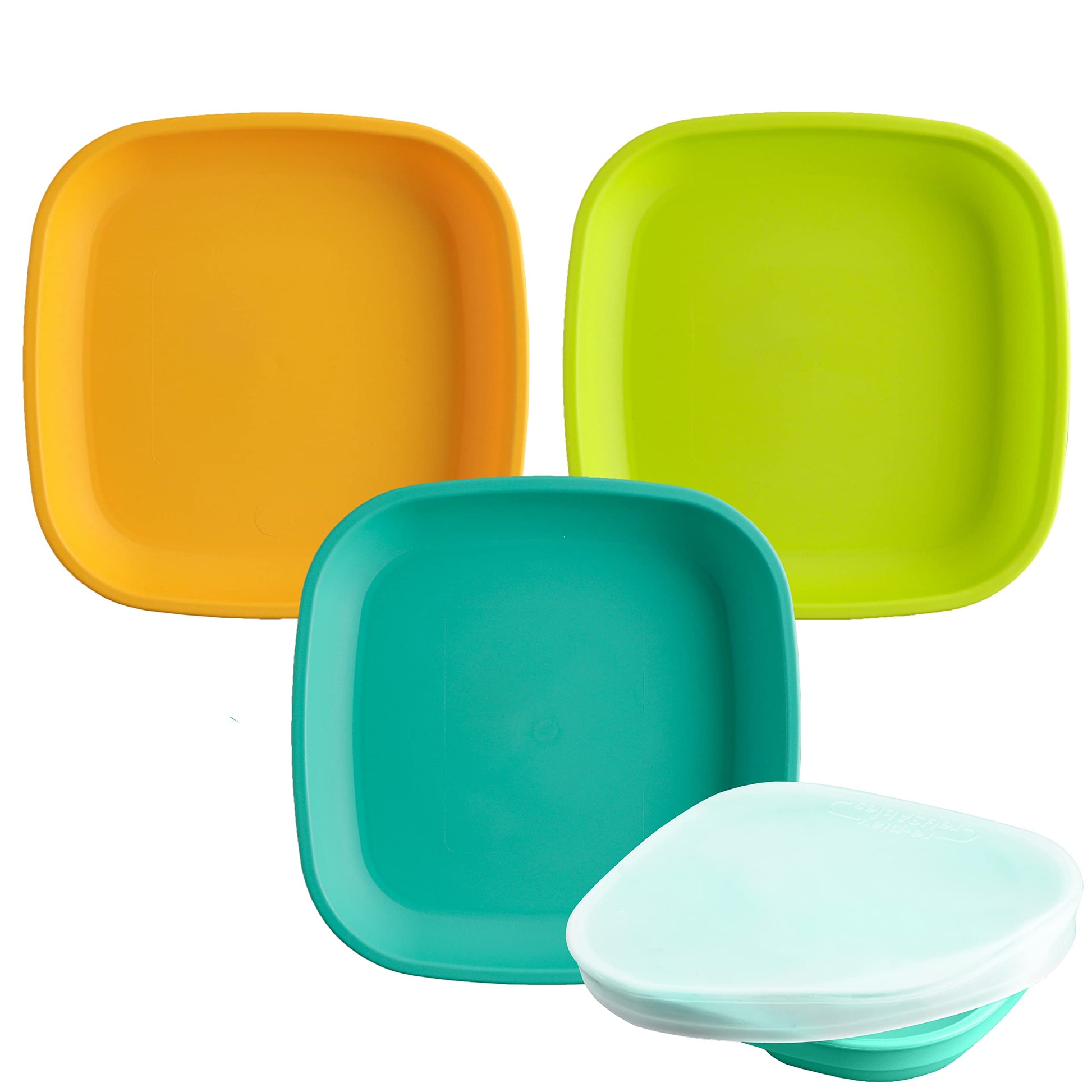 Re-Play 7 Flat Plate with Silicone Lid - Made in USA - Made with Medical-Grade Platinum Silicone - With Lid - Aqua Asst - 3 Pack