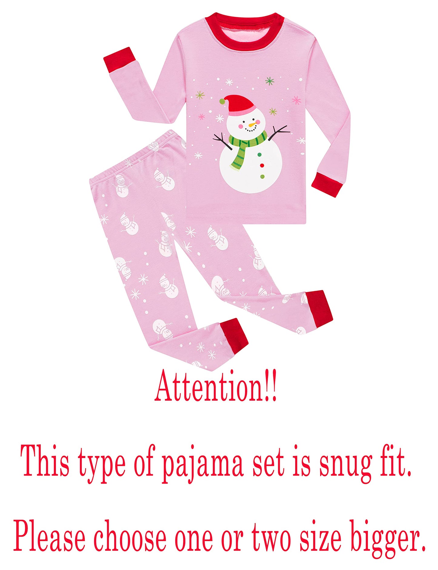 Kikizye Little Girls Boys Long Sleeve Christmas Pajamas Kids Cotton Holiday Pyjamas Pink Snowman Pjs Size 7