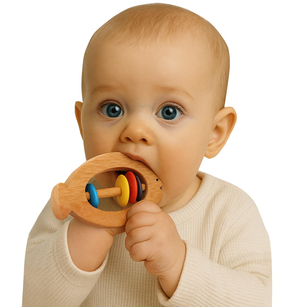 Wooden Rings Rattle Shumee Wooden Fish Rattle Rings and Teethers for Infants | Sensory Toy ...