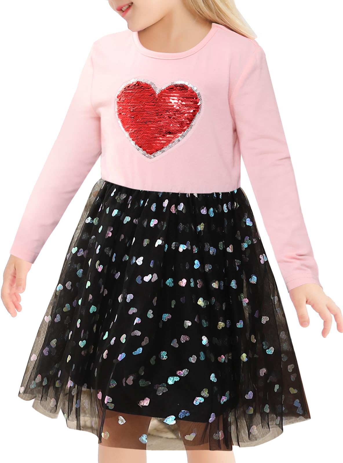 Toddler Tutu Dress Girls Pink Sequin Heart Love Flower Tulle Long Slee – Cutebab WBBAPB0DJPLPCGQ