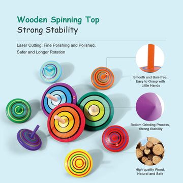 Wodi Wooden Spinning Tops, 9 Pcs Wood Novelty Gyroscopes, Kids Handmade Painted Spinner, Kindergarten Toys, Vintage Craft Spin T