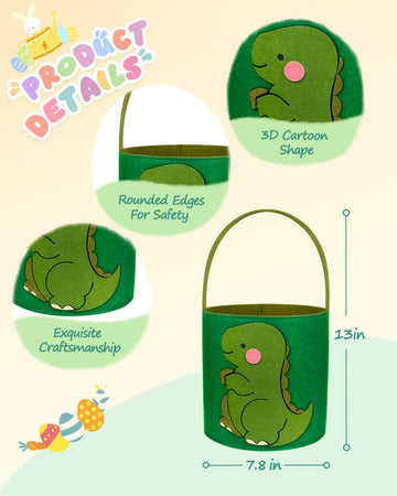 Jmhachy Cute Themed Easter Basket - Large Empty Felt Basket With Handle And Detachable Wings, Personalized Name Tag Patch, Perfe