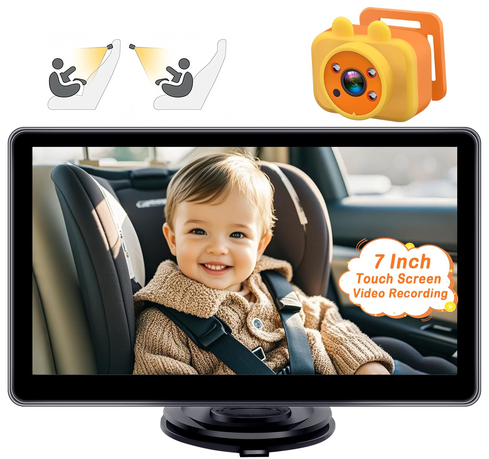 Yakry 7-Inch Baby Car Camera 1080P - Hd Touchscreen, 3X Zoom, 940Nm Night Vision, 150? Wide Angle, Easy Install For Enhanced Bab