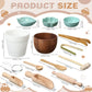 Tiangrid 14pcs Sensory Bin Tool Sensory Tools for Boys and Girls Fine Motor Skill Toys Wooden Tong Spoons Bowls Plate Hammer Mag