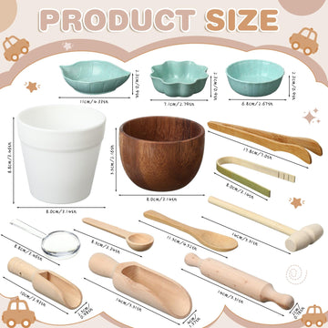 Tiangrid 14pcs Sensory Bin Tool Sensory Tools for Boys and Girls Fine Motor Skill Toys Wooden Tong Spoons Bowls Plate Hammer Mag