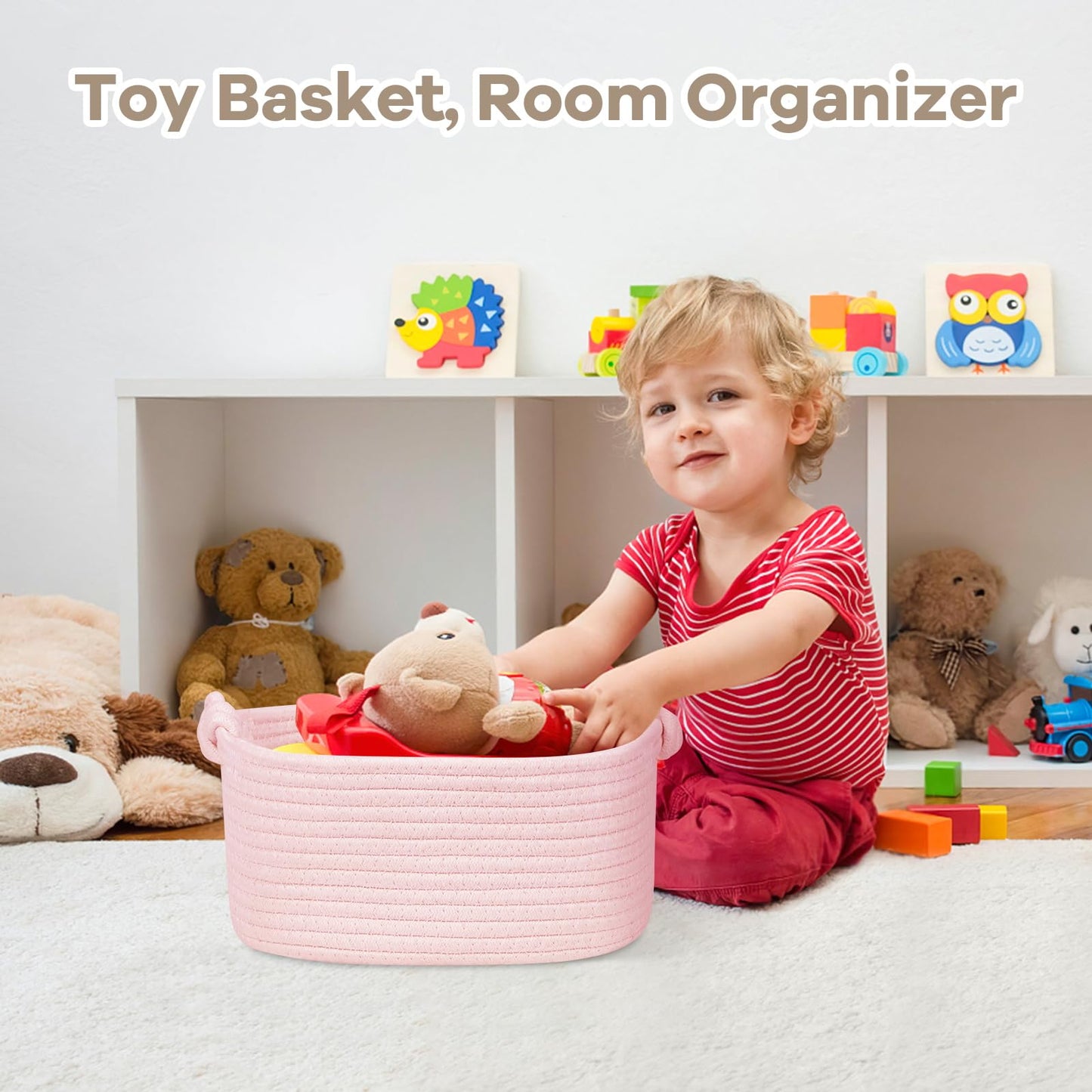 Glcon Pink Rope Basket For Organization And Storage - Small Dog Cat Toy Basket Box - Empty Gift Basket - Baby Basket Nursery Bin