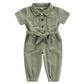 Mubineo Toddler Baby Girl Summer Fall Basic Plain Short Sleeve Cotton Linen Drawstring Romper Jumpsuit (Y2 Green, 4-5 Years)