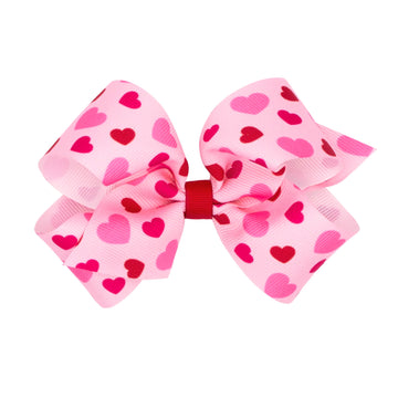 Wee Ones Girls' Valentines Day Grosgrain Hair Bow On Weestay No-Slip Clip, Valentine Heart Print, Medium, Pearl Pink