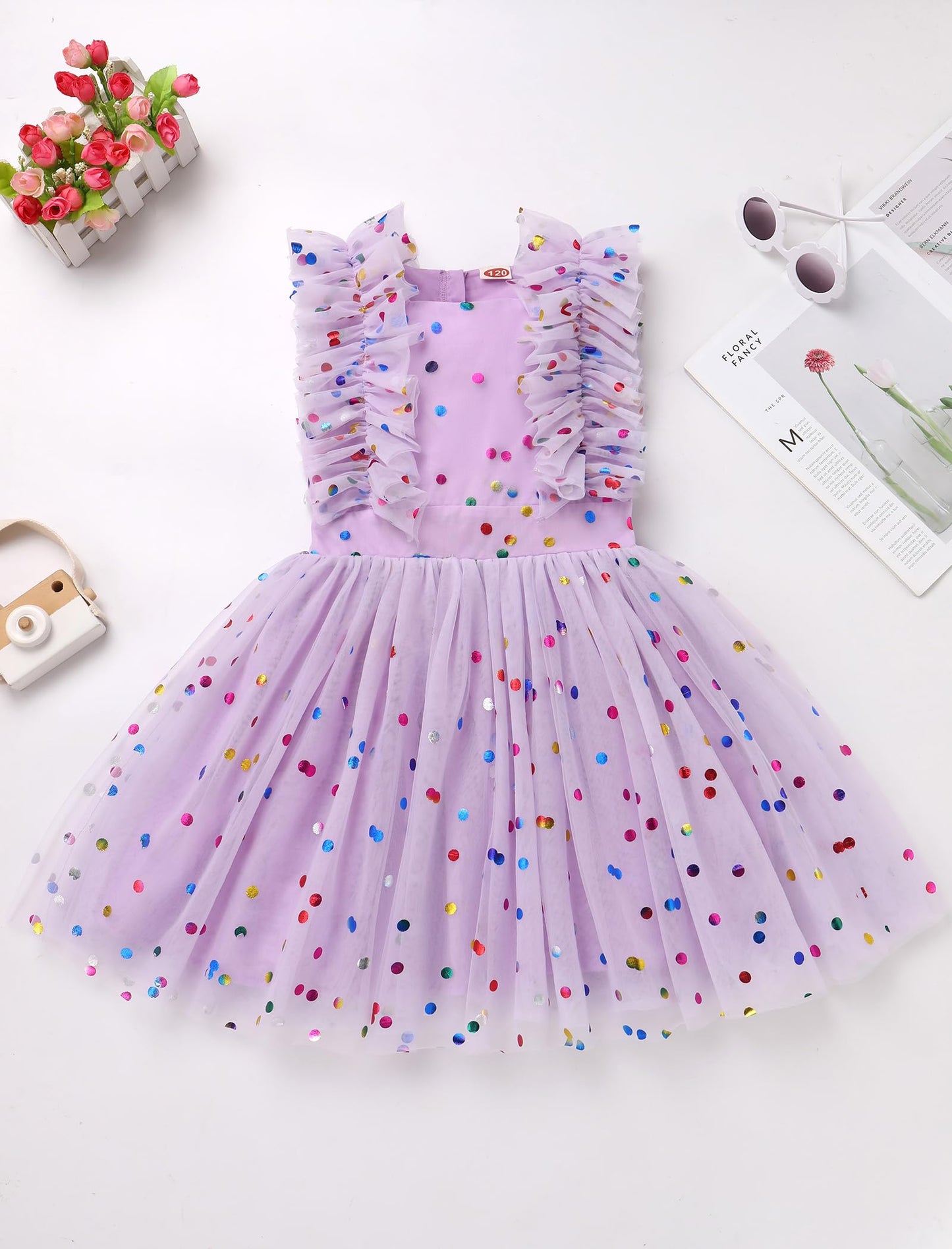 Ibtom Castle Girls Birthday Party Dress Confetti Princess Tulle Dress Toddler Flower Girl Wedding Pageant Dress Spring Easter Bo