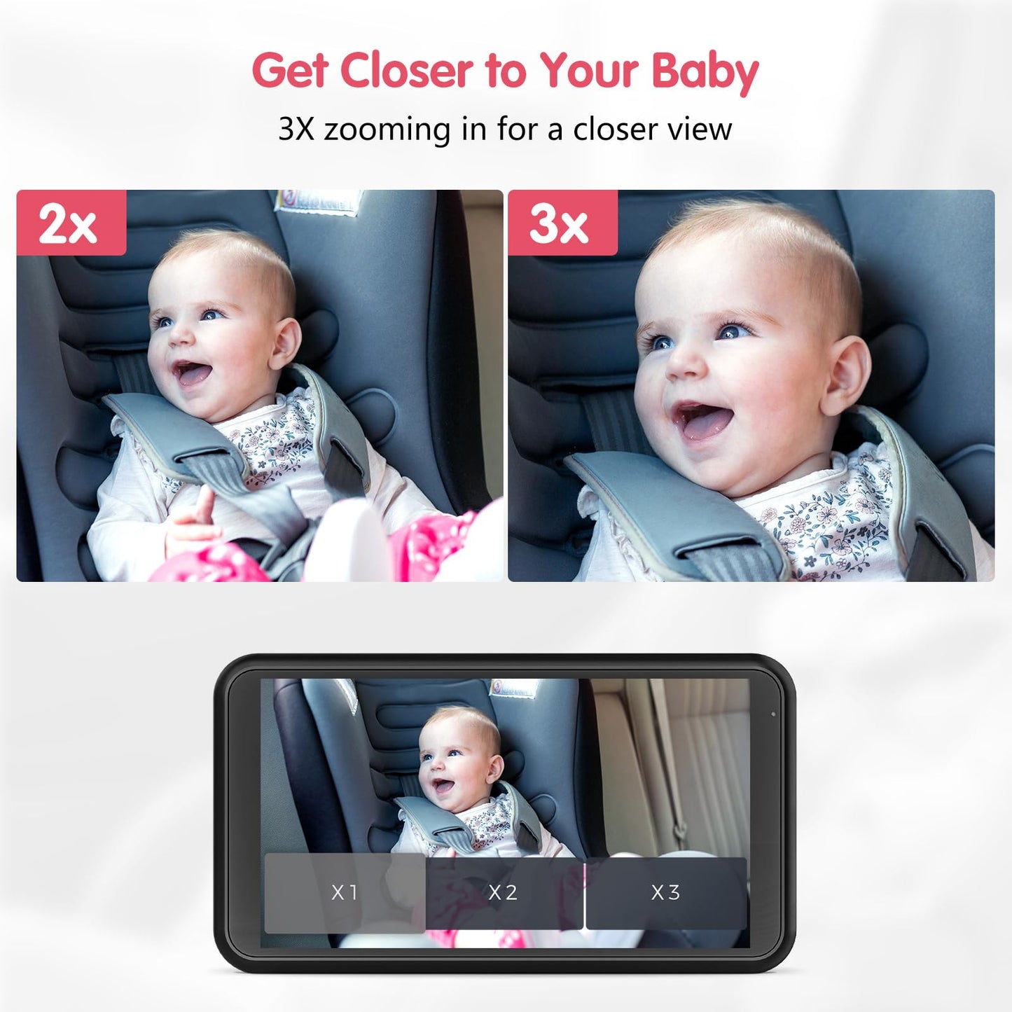 Luckview Car Camera For Baby, 5.2    1080P Baby Car Camera With 3X Zoom, 360Rotating Adjustable Car Baby Camera With Wired, Crys
