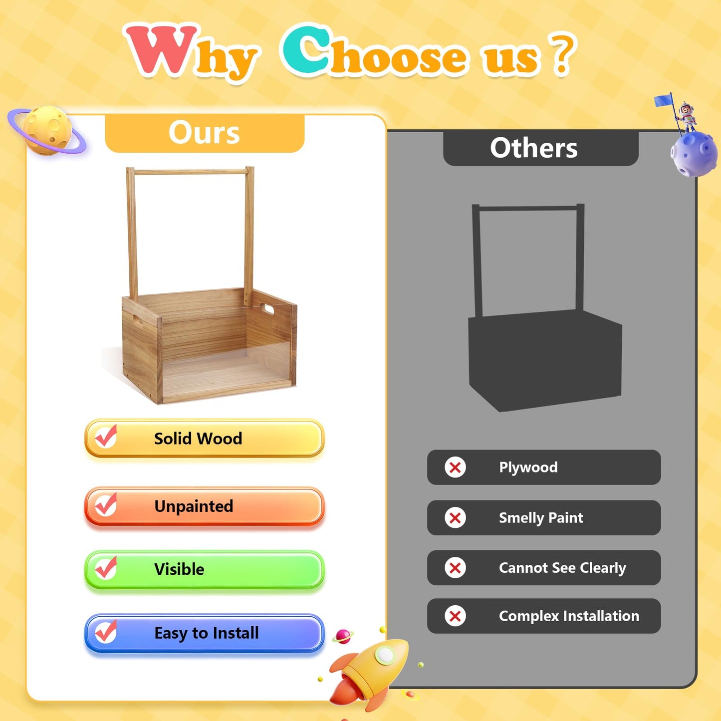 Orionstar Wooden Baby Shower Crate Closet, Baby Gift Basket With Handle, Baby Shower Basket Closet For Baby Clothes, Pregnancy G