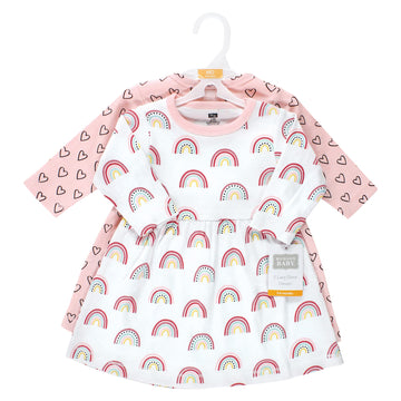 Hudson Baby Infant And Toddler Girl Cotton Dresses, Modern Rainbow, 0-3 Months