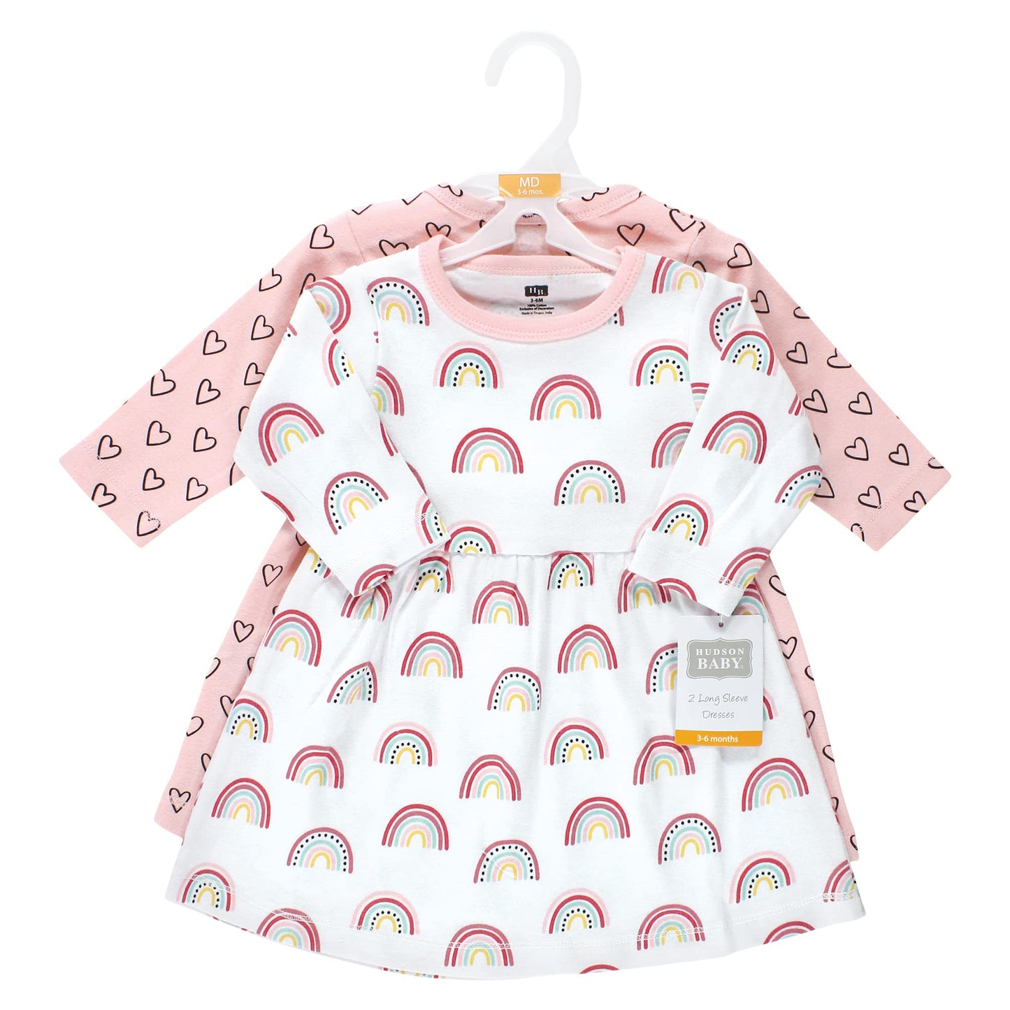 Hudson Baby Infant And Toddler Girl Cotton Dresses, Modern Rainbow, 9-12 Months