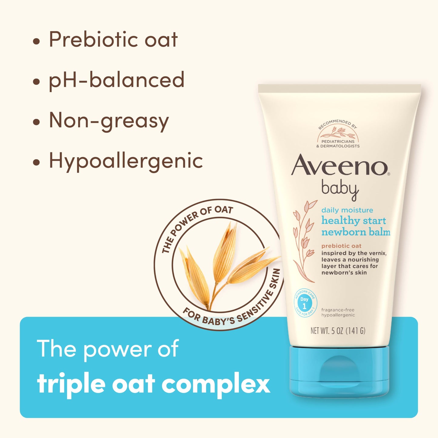 Aveeno Baby Healthy Start Nourishing Newborn Balm, Hypoallergenic Baby Skin Balm With Prebiotic Oat Leaves A Nourishing Layer To